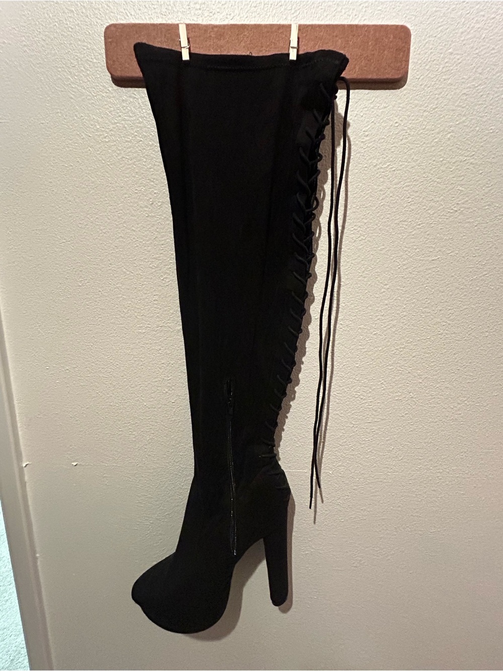 Over the Knee Black Lace-Up Block Heel Boots